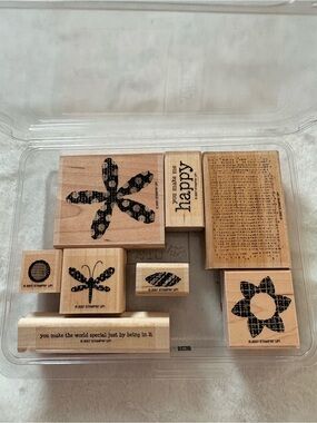 Stampin' Up! Wooden Rubber Stamp Set - Black Accents on Natural Wood